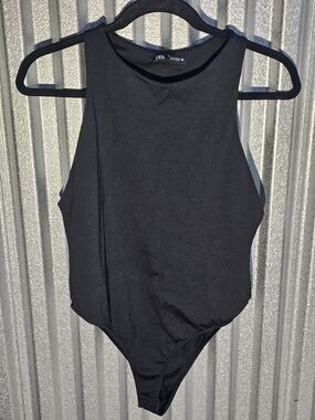 Zara Black Sleeveless High-Neck One-Piece Bodysuit